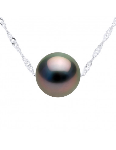 Collier Perle de Tahiti Ronde 8-9 mm - Chaîne Singapour Or 750 - HANI