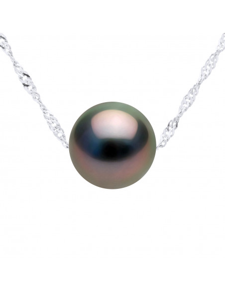 Round Tahitian Pearl Necklace 8-9 mm - Singapore Gold 750 Chain - Hani