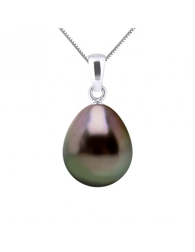 Pendentif Perle de Tahiti Poire 10-11 mm - Chaîne Offerte - Or 750 - HOA