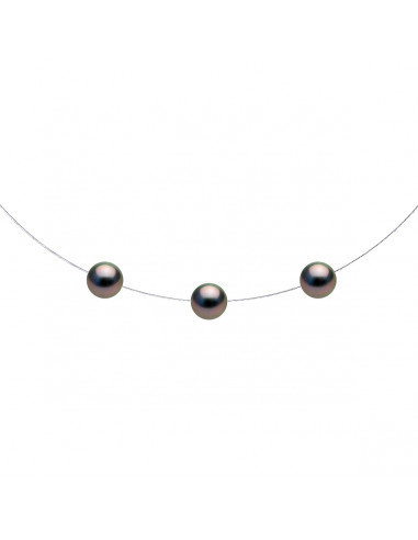 Collier 3 Perles de Tahiti Rondes 8-9 mm - Câble Or 375 - TAKARU