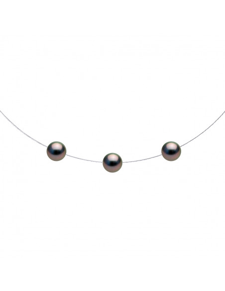 Collier 3 Perles de Tahiti Rondes 8-9 mm - Câble Or 375 - TAKARU