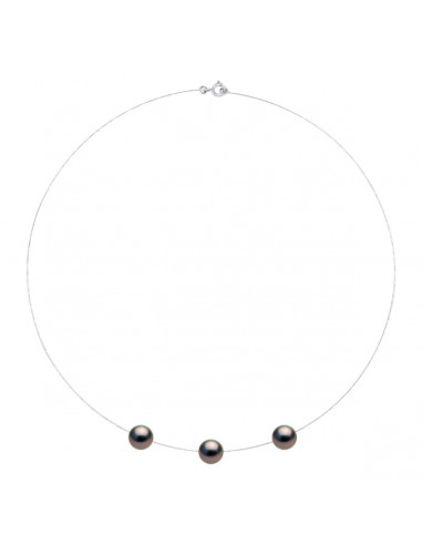 Collier 3 Perles de Tahiti Rondes 8-9 mm -...