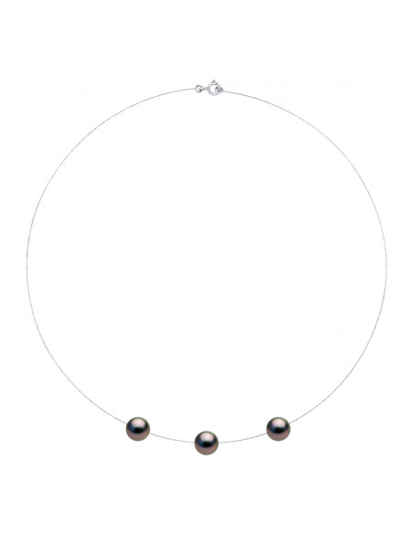 Collier 3 Perles de Tahiti Rondes 8-9 mm - Câble Or 375 - TAKARU