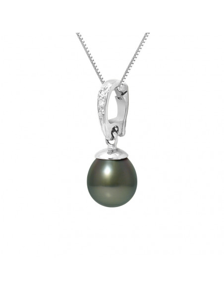 Pendentif Perle de Tahiti Poire 10-11 mm - Diamants 0.030 Cts - Joaillerie Or 750 - FARANI