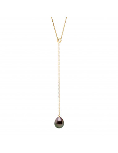 Collier Cravate Perle de Tahiti Poire 8-9 mm - Chaîne Forçat - Or 375 - ORANA
