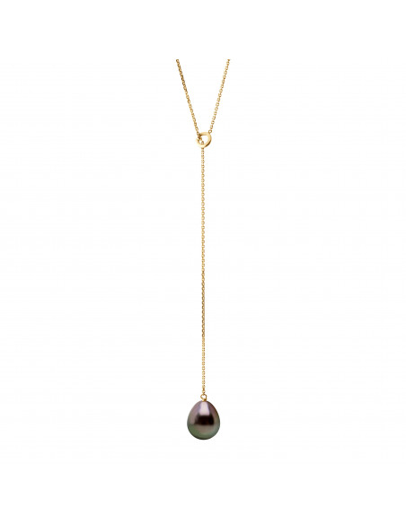 Collier Cravate Perle de Tahiti Poire 8-9 mm - Chaîne Forçat - Or 375 - ORANA