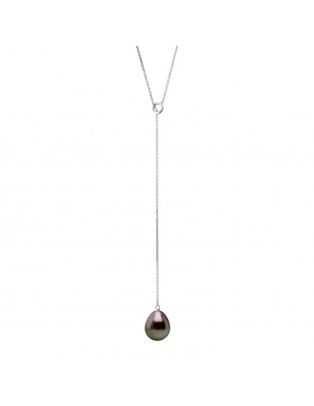 Collier Cravate Perle de Tahiti Poire 8-9 mm - Chaîne Forçat - Or 375 - ORANA