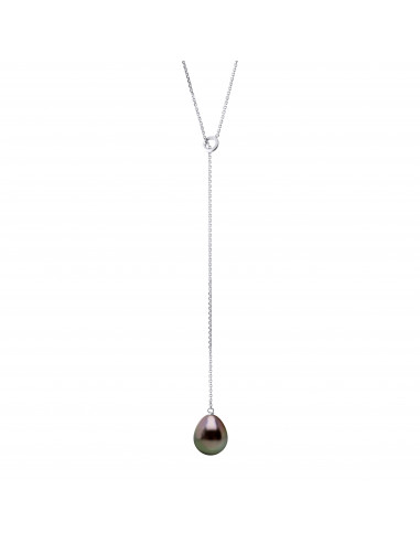 Collier Cravate Perle de Tahiti Poire 8-9 mm - Chaîne Forçat - Or 750 - IO ORANA