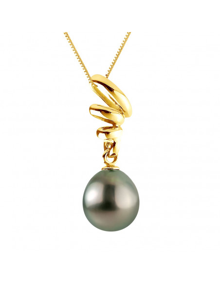 Pendentif Perle de Tahiti Poire 10-11 mm - Chaîne Offerte - Or 750 - MAHA