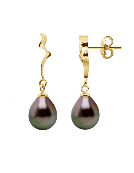Boucles d'Oreilles Pendantes Perles Poires 9-10 mm - Système Poussettes - Or 750 - PARAGAYA