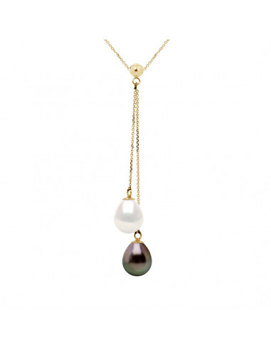Necklace You & Me Tahiti pearl pears 8-9 mm -...