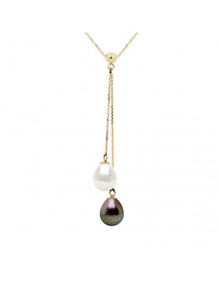 Collier Toi & Moi Perle de Tahiti Poires 8-9 mm - Chaîne Forçat - Or 375 - RAPANAO