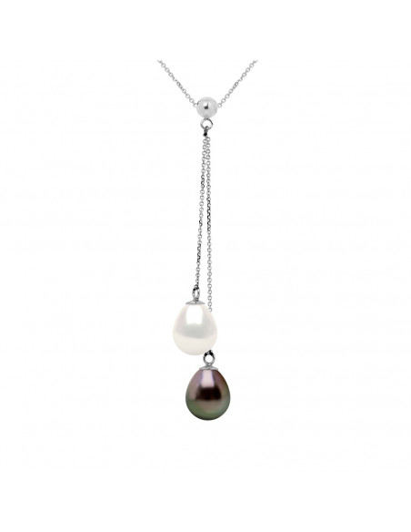 Collier Toi & Moi Perle de Tahiti Poires 8-9 mm - Chaîne Forçat - Or 375 - RAPANAO