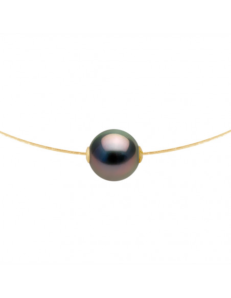 Collier Prestige - Perle de Tahiti Ronde 9-10 mm - Câble Or 375 - ARKANIA