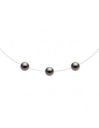 Necklace 3 Round Tahitian Beads 9-10 mm - Gold...