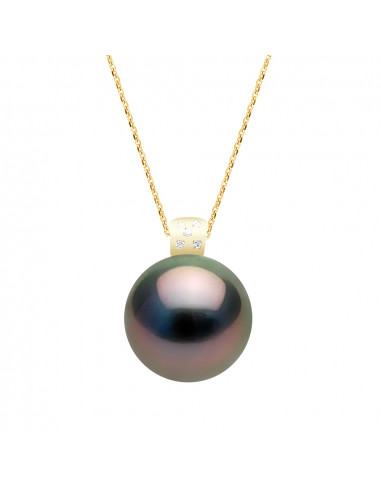 Collier Prestige - Perle de Culture de Tahiti Ronde 12-13 mm - Diamants 0.050 Cts - Joaillerie Or 750 - PARIKOA