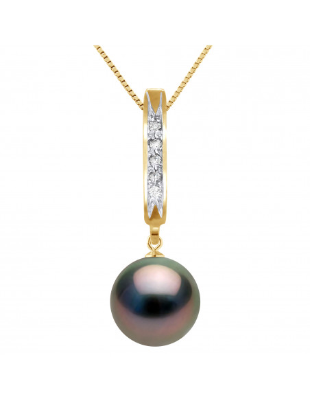 Prestige Necklace Round Tahiti Bead 9-10 mm - Diamonds 0.030 Cts - Gold Jewellery 750 - MANITOA