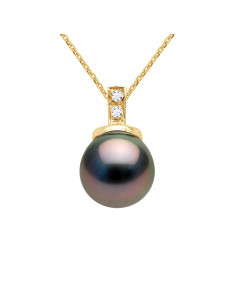 Round Tahitian Pearl Prestige Necklace 9-10 mm - Diamonds...