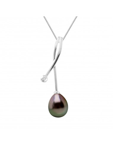 Collier Prestige - Perle de Tahiti Poire 8-9 mm - Diamants 0.020 Cts - Joaillerie Or 375 - RATINAKO