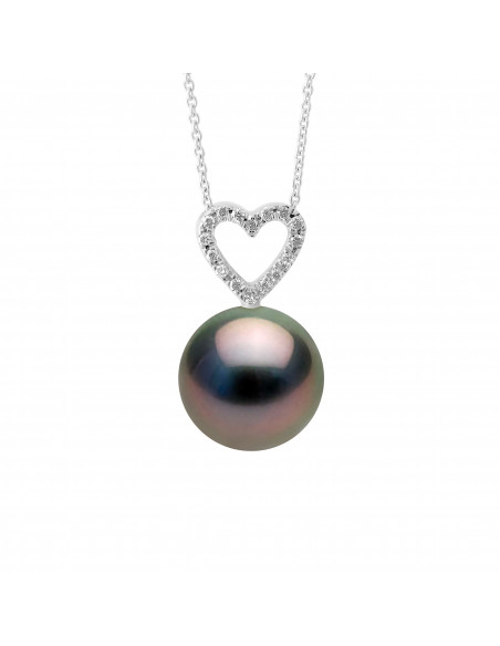 Collier Prestige Perle de Tahiti Ronde 10-11 mm - Diamants 0.070 Cts - Joaillerie Or 375 - LOVANA