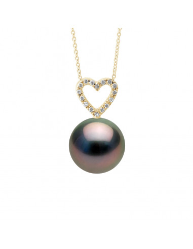 Collier Prestige Perle de Tahiti Ronde 10-11 mm - Diamants 0.070 Cts - Joaillerie Or 375 - LOVANA