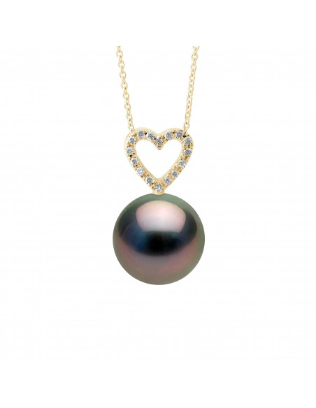 Collier Prestige Perle de Tahiti Ronde 10-11 mm - Diamants 0.070 Cts - Joaillerie Or 375 - LOVANA