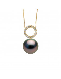 Round Tahitian Pearl Prestige Necklace 9-10 mm - Diamonds...