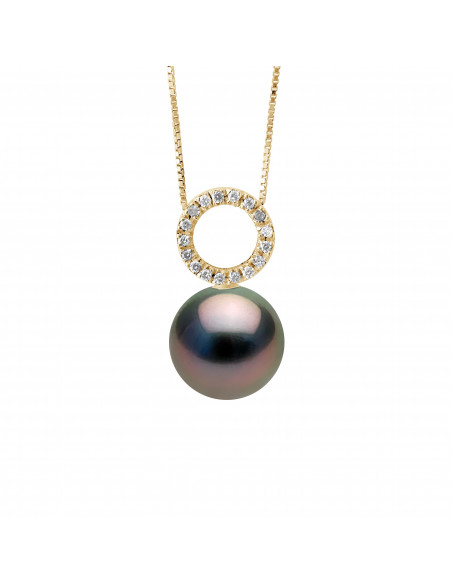 Round Tahitian Pearl Prestige Necklace 9-10 mm - Diamonds 0.080 CTS - Jewelry Gold 375 - Marapiti