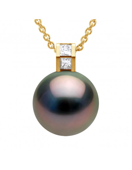 Pendentif Prestige Perle de Tahiti Ronde 10-11 mm - Diamants 0.040 Cts - Joaillerie Or 375 - RAKANU
