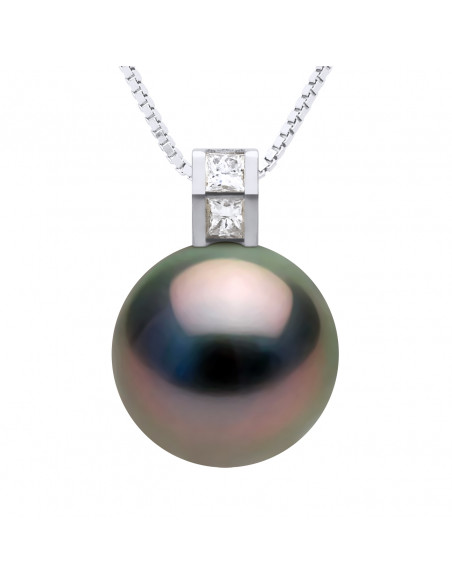 Pendentif Prestige Perle de Tahiti Ronde 10-11 mm - Diamants 0.040 Cts - Joaillerie Or 375 - RAKANU