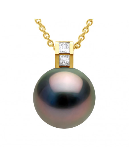 Round Tahitian Pearl Prestige Pendant 11-12 mm - Diamond 0.040 CTS - Jewelry Gold 375 - Marata
