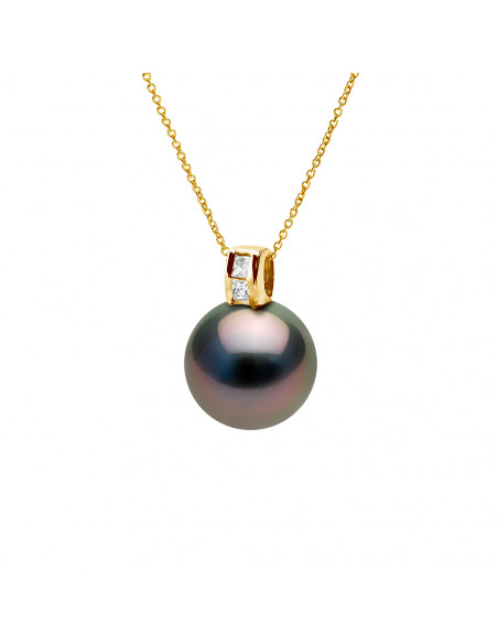 Pendentif Prestige Perle de Tahiti Ronde 10-11 mm - Diamants 0.040 Cts - Joaillerie Or 375 - RAKANU