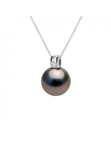 Pendentif Prestige Perle de Tahiti Ronde 10-11 mm - Diamants 0.040 Cts - Joaillerie Or 375 - RAKANU