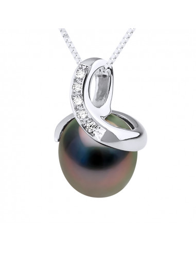 Pendentif Prestige - Perle de Tahiti Poire 10-11 mm - Diamants 0.050 Cts - Joaillerie Or 750 - KAMAVI