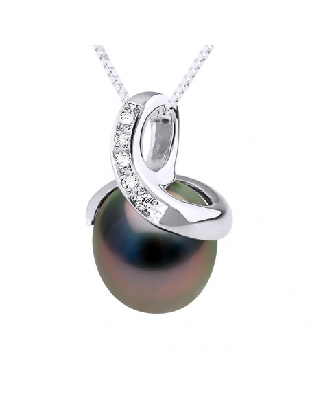 Pendentif Prestige - Perle de Tahiti Poire 10-11 mm - Diamants 0.050 Cts - Joaillerie Or 750 - KAMAVI