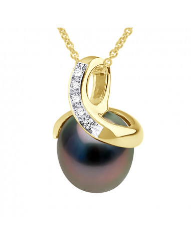 Pendentif Prestige - Perle de Tahiti Poire 10-11 mm - Diamants 0.050 Cts - Joaillerie Or 750 - KAMAVI