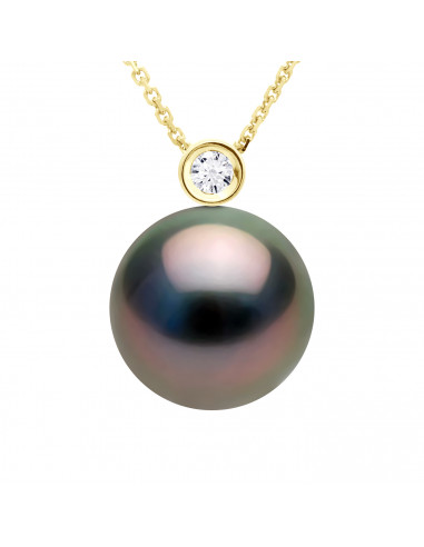 Collier Prestige Perle de Tahiti Ronde 10-11 mm - Diamants 0.010 Cts - Joaillerie Or 375 - NAPARO