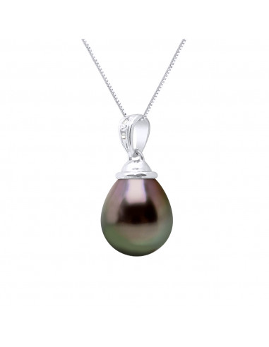 Pendentif Perle de Tahiti Poire 9-10 mm - Diamants 0.030 Cts - Or 375 - KARAPUYA