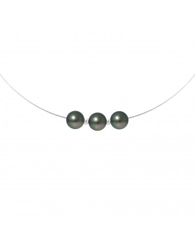 Collier 3 Perles de Tahiti Rondes 8-9 mm - Câble Or 375 - RAMAVARA