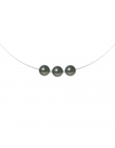 Collier 3 Perles de Tahiti Rondes 8-9 mm -...