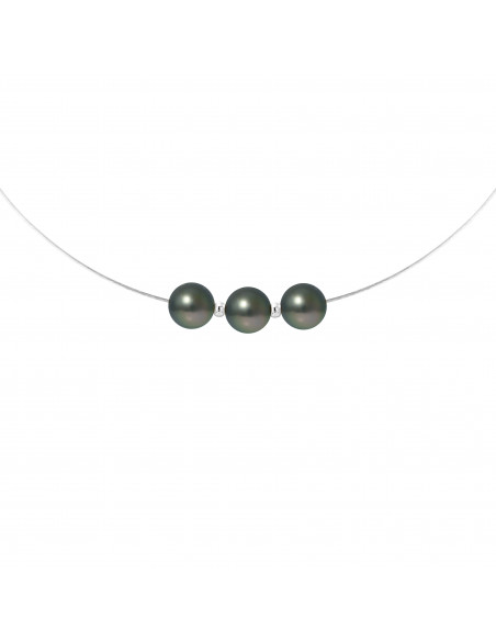 Collier 3 Perles de Tahiti Rondes 8-9 mm - Câble Or 375 - RAMAVARA