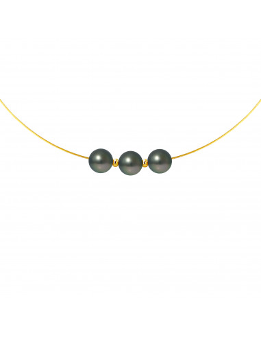 Collier 3 Perles de Tahiti Rondes 8-9 mm -...