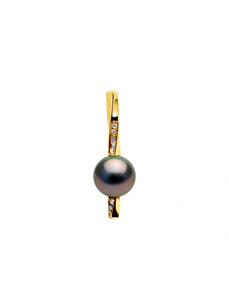 Pendentif Prestige Perle de Tahiti Ronde 9-10 mm - Diamants 0.080 Cts - Or 375 - PATARAYA