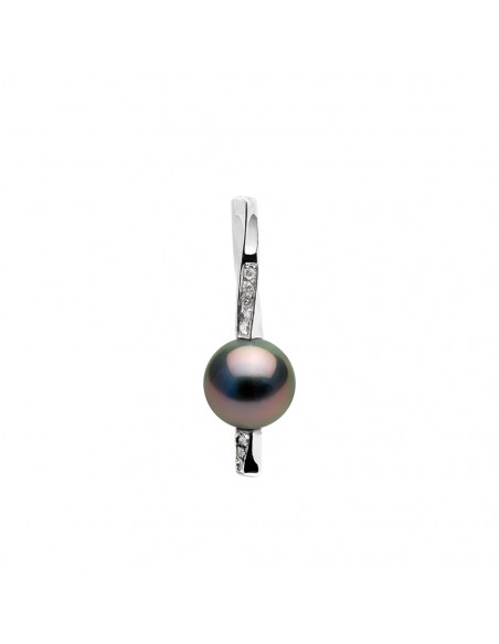 Round Tahitian Pearl Prestige Pendant 9-10 mm - Diamonds 0.080 CTS - Gold 375 - Pataraya