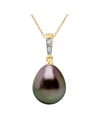 Collier Prestige Perle de Tahiti Poire 9-10 mm - Diamants 0.010 Cts - Joaillerie Or 750 - TAHAYAMA