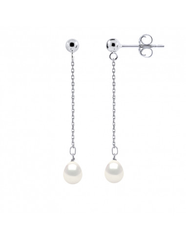 Boucles d'Oreilles Pendantes Perles Poires 7-8 mm - Système Poussettes - Or 375 - MARIVEAUX