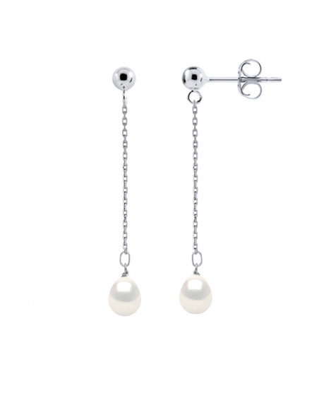 Boucles d'Oreilles Pendantes Perles Poires 7-8 mm - Système Poussettes - Or 375 - MARIVEAUX