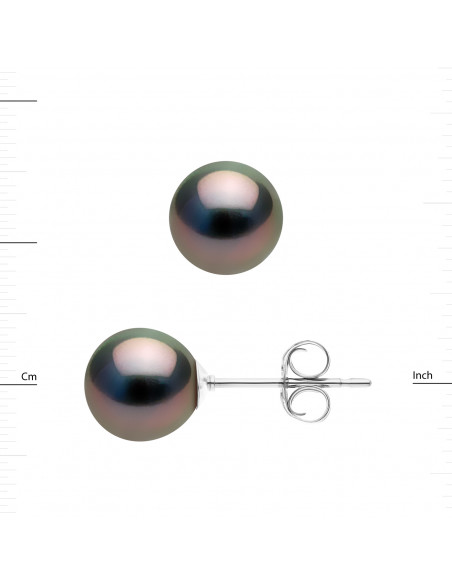 Boucles d'Oreilles Perles de Tahiti Ovales 8-9 mm - Système Poussettes - Or 375 - MOREA