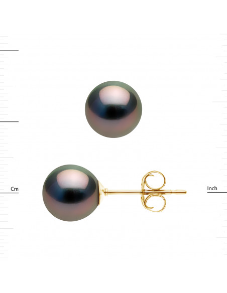 Boucles d'Oreilles Perles de Tahiti Ovales 8-9 mm - Système Poussettes - Or 375 - MOREA