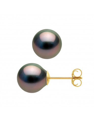 Boucles d'Oreilles Perles de Tahiti Ovales 8-9 mm - Système Poussettes - Or 375 - MOREA